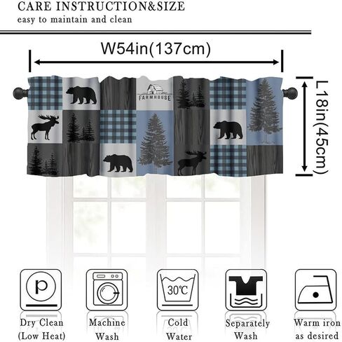 ريفي الستارة الستائر خمر مزرعة الدب موس الغزلان صورة ظلية الغابات مجلس خشبي أزرق رمادي أسود قضيب جيب الستار الستارة للمطبخ غرفة نوم غرفة المعيشة ديكور 1 لوحة W54xL18 بوصة in Kuwait