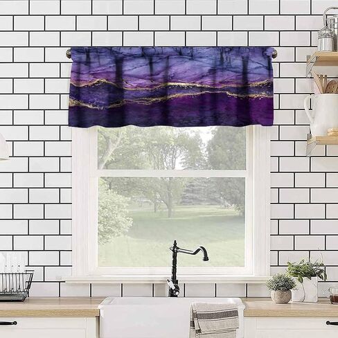 الرخام نافذة الستارة الستار الرجعية الأرجواني الذهب الحجر الملمس مجردة ستائر قصيرة جيب الستائر للمقهى غرفة نوم المطبخ غرفة المعيشة غرفة الطعام 54x18in in Kuwait