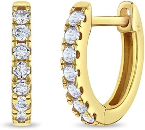 925 Sterling Silver Yellow Gold Flashed Classic Clear Cubic Zirconia Hoop Huggie Earrings for Young Girls - Small Hoop Earrings for Young Girls and Pre-teens in Saudi Arabia
