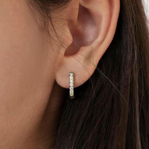 925 Sterling Silver Yellow Gold Flashed Classic Clear Cubic Zirconia Hoop Huggie Earrings for Young Girls - Small Hoop Earrings for Young Girls and Pre-teens in Saudi Arabia