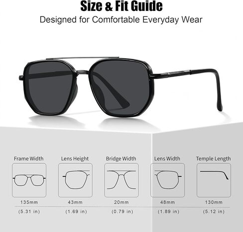 Polarized Aviator Sunglasses for Men, Square Metal Frame, TAC UV400 Anti-Glare Shades for Driving Golf Fishing in Kuwait
