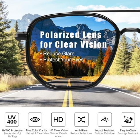 Polarized Aviator Sunglasses for Men, Square Metal Frame, TAC UV400 Anti-Glare Shades for Driving Golf Fishing in Kuwait