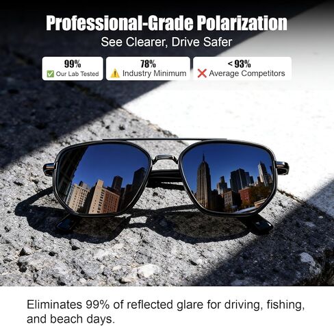 Polarized Aviator Sunglasses for Men, Square Metal Frame, TAC UV400 Anti-Glare Shades for Driving Golf Fishing in Kuwait