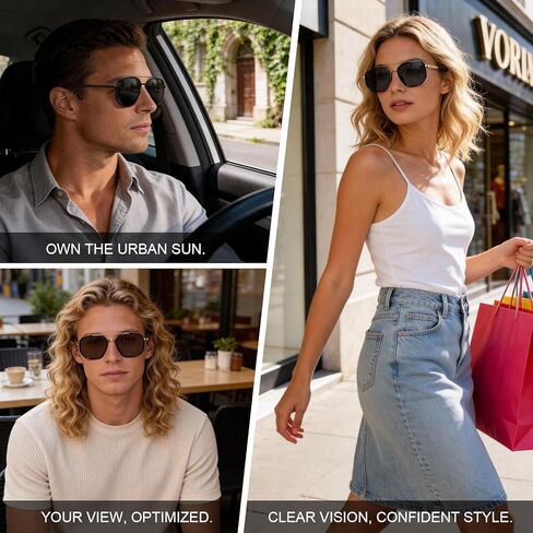 Polarized Aviator Sunglasses for Men, Square Metal Frame, TAC UV400 Anti-Glare Shades for Driving Golf Fishing in Kuwait