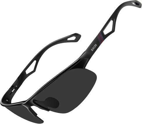 BIRCEN Mens Polarized Sunglasses for Driving: UV Protection Mirrored Sunglasses Semi-Rimless Metal Sports Shades for Fishing in Kuwait