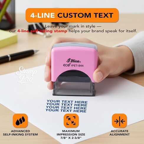 ختم مخصص من Stamp Pro Pink ذاتي التحبير مكون من 4 أسطر - اسم شخصي أو ختم نص للمنزل والمدرسة والحرف اليدوية واستخدام الأعمال in Saudi Arabia