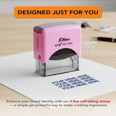 ختم مخصص من Stamp Pro Pink ذاتي التحبير مكون من 4 أسطر - اسم شخصي أو ختم نص للمنزل والمدرسة والحرف اليدوية واستخدام الأعمال in Saudi Arabia