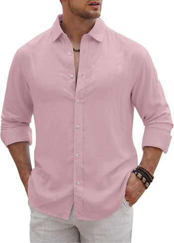 Men’s Vacation Casual Button Down Shirt Tencel Subtle Textured Shirts Lightweight Untucked Outfit for Beach (S-2XL) in Kuwait