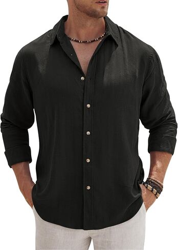 Men’s Vacation Casual Button Down Shirt Tencel Subtle Textured Shirts Lightweight Untucked Outfit for Beach (S-2XL) in Saudi Arabia
