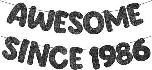 Fulmoon Pre-strung Awesome Since 1984 Banner Glitter Happy 40th Birthday Banner Funny 40th Birthday Decorations 1984 Party Decorations for Men Women Anniversary (Black) in Kuwait