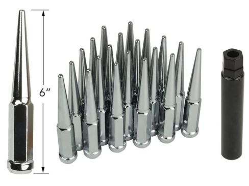 24 PCs Extra Long 6" Tall 14x1.5 Chrome Spike Lug Nuts with Key, Designed to Fit 2015-2019 Ford F150, 1999-2019 Chevy Silverado 1500, 1992-2019 Chevy Tahoe, 1994-2019 GMC Sierra 1500 in Kuwait