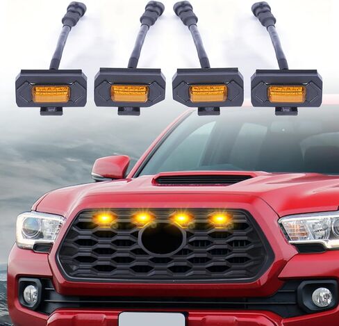 Kingory 4pcs Raptor LED Light Upgrade For 2020 2021 Tacoma OEM Grill,For 2022 Tacoma grille lights LED Grill Lights Compatible With TRD Off Road and Sport OEM Grille（Yellow Shell Amber Light） in Kuwait