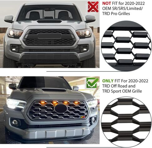 Kingory 4pcs Raptor LED Light Upgrade For 2020 2021 Tacoma OEM Grill,For 2022 Tacoma grille lights LED Grill Lights Compatible With TRD Off Road and Sport OEM Grille（Yellow Shell Amber Light） in Kuwait