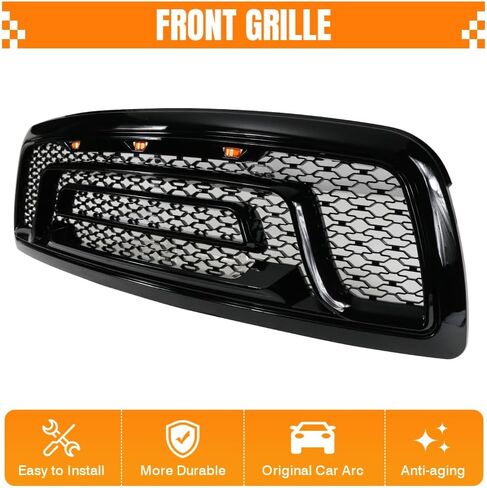 Grille, Compatible with 2009-2012 Ram 1500, Plastic Front Bumper Grill Grid Replacement Guard, Gloss Black in Saudi Arabia