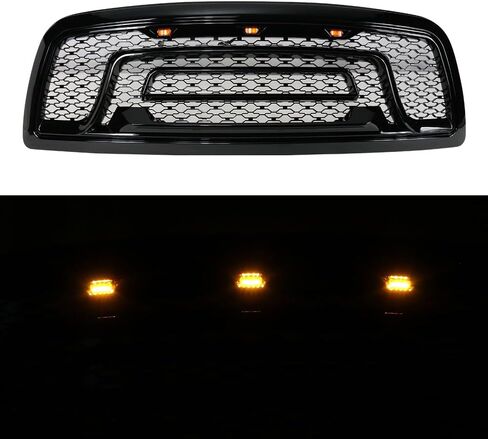 Grille, Compatible with 2009-2012 Ram 1500, Plastic Front Bumper Grill Grid Replacement Guard, Gloss Black in Saudi Arabia