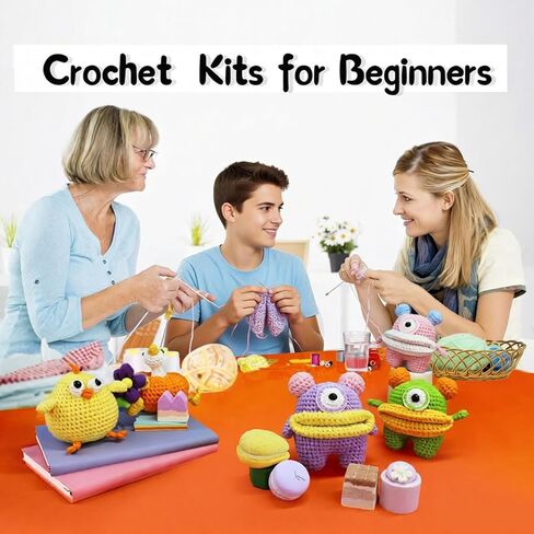 Colmeow Crochet Kit for Beginners, Crochet Starter Kit with Yarn and Hook, Step-by-Step Video Tutorials,Big-Eyed Adorable Green Monster, Beginner Animal Crochet Kit for Adults Kids in Saudi Arabia