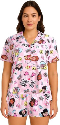 COCO BRANDS Womens Pajama Sets - 2 Piece Bratz Soft Stretch Button Down Sleep Shirt and Pajama Shorts Sets for Women (S-XL) in Kuwait