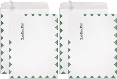 Blue Summit First-Class Tyvek Envelopes, 100 10 x 13 Peel & Seal Envelopes, White Tyvek with Center Seam and Green First-Class Markings in Saudi Arabia