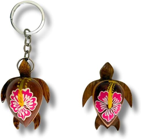 2pc Wooden Turtle Gift Set – Includes 1 Handmade Colorful Turtle Keychain & 1 Wooden Turtle Magnet, Designed in Maui, Ocean-Themed Beach Souvenir in Saudi Arabia