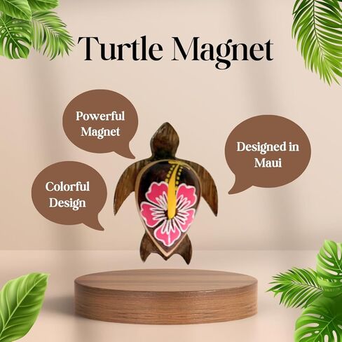 2pc Wooden Turtle Gift Set – Includes 1 Handmade Colorful Turtle Keychain & 1 Wooden Turtle Magnet, Designed in Maui, Ocean-Themed Beach Souvenir in Saudi Arabia