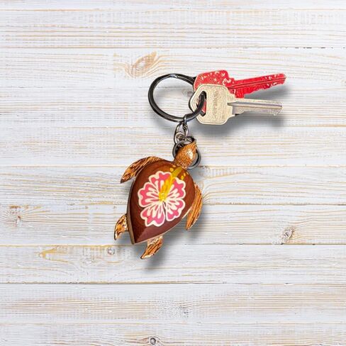 2pc Wooden Turtle Gift Set – Includes 1 Handmade Colorful Turtle Keychain & 1 Wooden Turtle Magnet, Designed in Maui, Ocean-Themed Beach Souvenir in Saudi Arabia