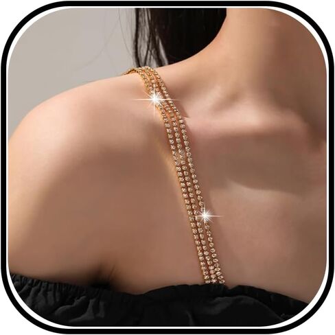 Dcfywl731 Rhinestone Bra Straps Non-Slip Dress Bra Shoulder Crystal Dress Accessories Jewelry Summer Body Chain for Women in Kuwait