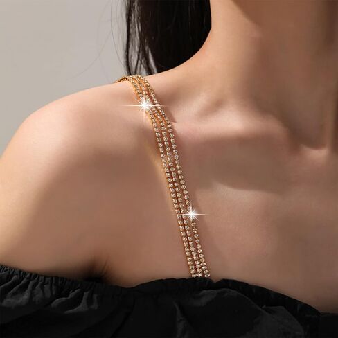 Dcfywl731 Rhinestone Bra Straps Non-Slip Dress Bra Shoulder Crystal Dress Accessories Jewelry Summer Body Chain for Women in Kuwait