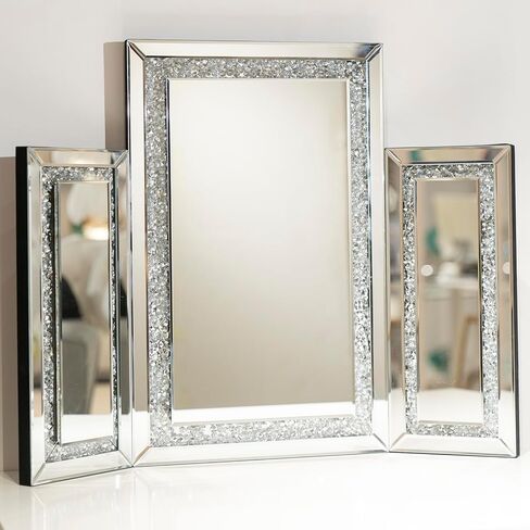 3 Way Mirror Vanity Trifold Makeup Mirror, Tabletop for Braiding Self Cutting Hair, Large Silvery Wall Mounted Decoration in Saudi Arabia