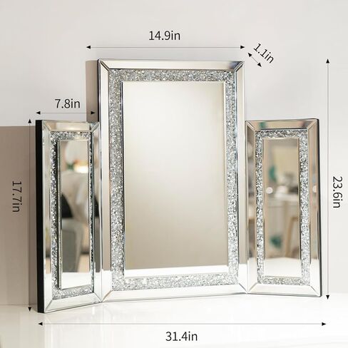 3 Way Mirror Vanity Trifold Makeup Mirror, Tabletop for Braiding Self Cutting Hair, Large Silvery Wall Mounted Decoration in Saudi Arabia
