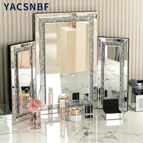 3 Way Mirror Vanity Trifold Makeup Mirror, Tabletop for Braiding Self Cutting Hair, Large Silvery Wall Mounted Decoration in Saudi Arabia