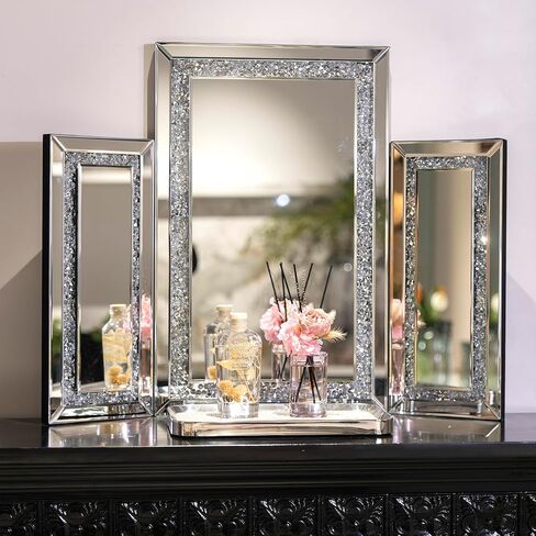 3 Way Mirror Vanity Trifold Makeup Mirror, Tabletop for Braiding Self Cutting Hair, Large Silvery Wall Mounted Decoration in Saudi Arabia