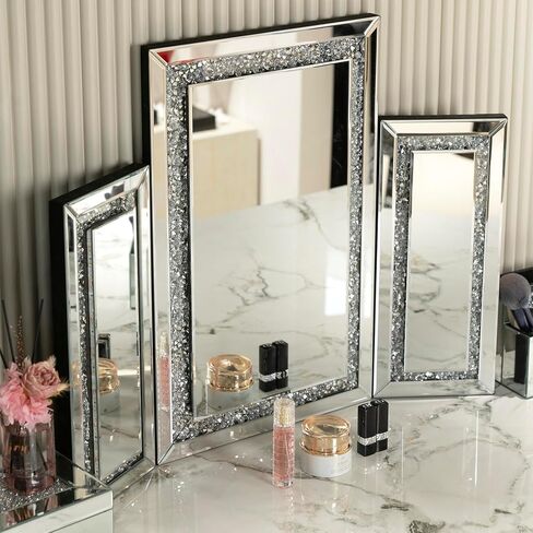 3 Way Mirror Vanity Trifold Makeup Mirror, Tabletop for Braiding Self Cutting Hair, Large Silvery Wall Mounted Decoration in Saudi Arabia