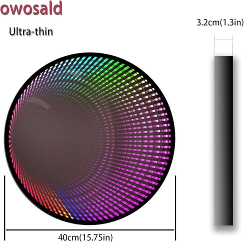 Infinity Mirror Light Round, Remote Controlled, USB Powered LED Wall Decor, Dimmable RGB Color Changing (Black, Remote Control) in Kuwait