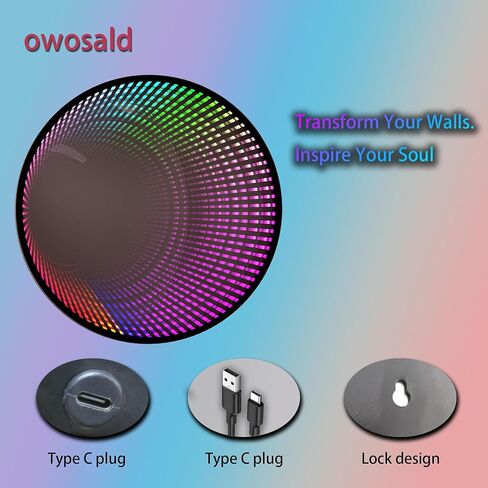 Infinity Mirror Light Round, Remote Controlled, USB Powered LED Wall Decor, Dimmable RGB Color Changing (Black, Remote Control) in Kuwait