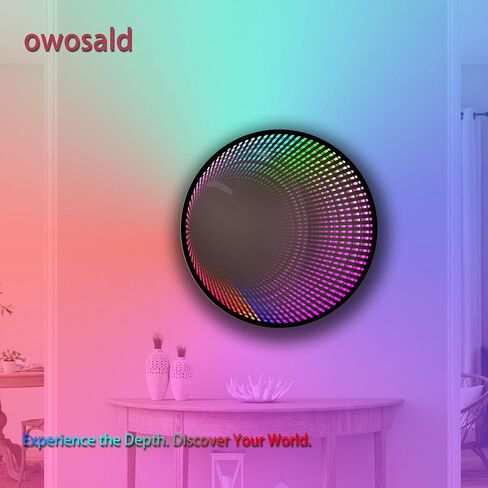 Infinity Mirror Light Round, Remote Controlled, USB Powered LED Wall Decor, Dimmable RGB Color Changing (Black, Remote Control) in Kuwait