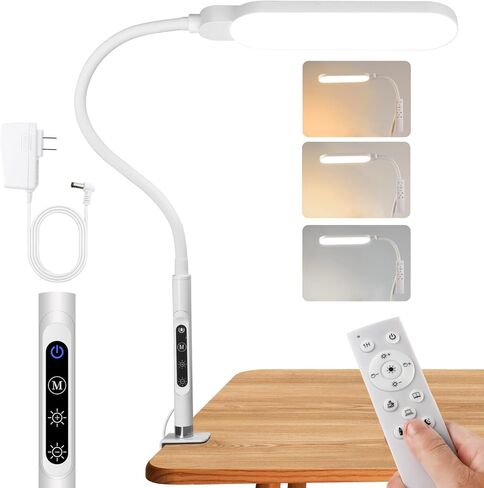 مصباح مكتب LED مع مشبك من BQAN، مشبك للعناية بالعين بقدرة 15 وات، مصابيح مكتب معقوفة قابلة للتعديل للمكتب المنزلي مع 5 أوضاع و9 مستويات سطوع للقراءة والدراسة وفن الأظافر والعمل (أبيض) in Kuwait