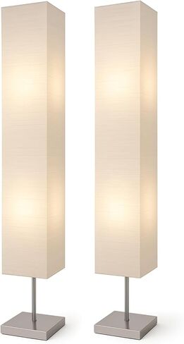 مجموعة مصابيح أرضية من ورق الأرز من LIGHTACCENTS مكونة من 2 - مصابيح قائمة حديثة بقاعدة من الكروم وظلال ورقية بيضاء - إضاءة محيطة لغرفة المعيشة وغرفة النوم وديكور الشقة in Kuwait