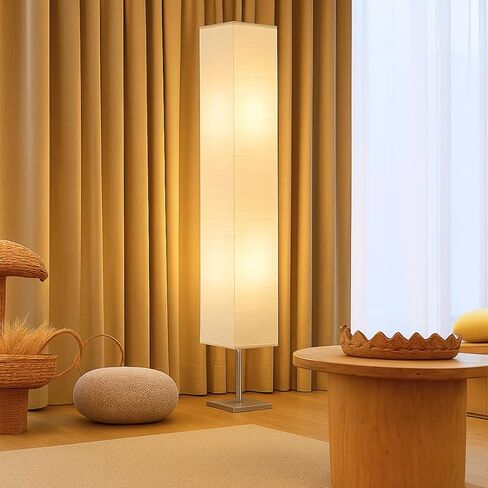 مجموعة مصابيح أرضية من ورق الأرز من LIGHTACCENTS مكونة من 2 - مصابيح قائمة حديثة بقاعدة من الكروم وظلال ورقية بيضاء - إضاءة محيطة لغرفة المعيشة وغرفة النوم وديكور الشقة in Kuwait