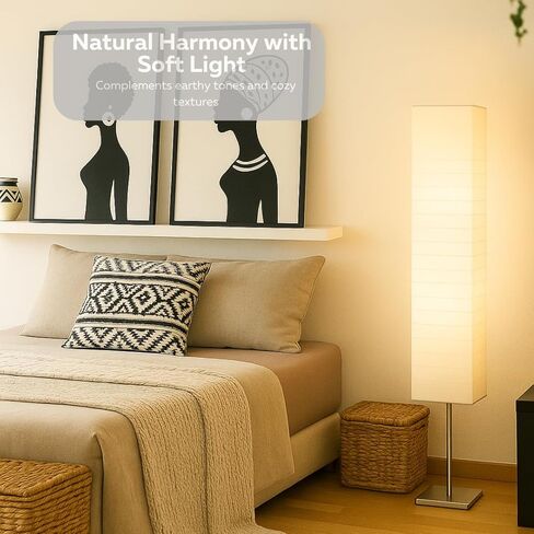 مجموعة مصابيح أرضية من ورق الأرز من LIGHTACCENTS مكونة من 2 - مصابيح قائمة حديثة بقاعدة من الكروم وظلال ورقية بيضاء - إضاءة محيطة لغرفة المعيشة وغرفة النوم وديكور الشقة in Kuwait