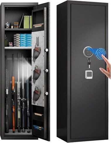 [لا يتطلب تجميع] 10-12 بندقية آمنة للبندقية والمسدسات المنزلية، مدخل بصمة الإصبع ولوحة المفاتيح الرقمية، خزانة فولاذية شديدة التحمل مع أرفف قابلة للتعديل، ارتفاع 57 بوصة للبنادق والمسدسات الطويلة، أسود in Saudi Arabia
