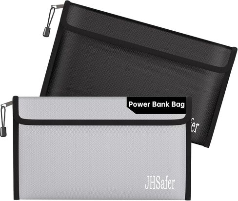 حقيبة نقود مقاومة للحريق، حقيبة مقاومة للحريق بسحاب، حقيبة آمنة محمولة مقاومة للانفجار للنقود وجواز السفر والأشياء الثمينة والعملة والمفاتيح وبنك الطاقة والهاتف (حقيبة فضية وسوداء، 10.6 × 6.3 بوصة) in Kuwait