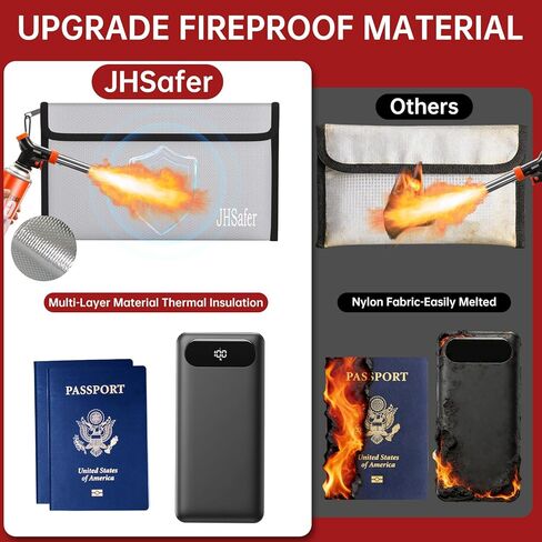 حقيبة نقود مقاومة للحريق، حقيبة مقاومة للحريق بسحاب، حقيبة آمنة محمولة مقاومة للانفجار للنقود وجواز السفر والأشياء الثمينة والعملة والمفاتيح وبنك الطاقة والهاتف (حقيبة فضية وسوداء، 10.6 × 6.3 بوصة) in Kuwait