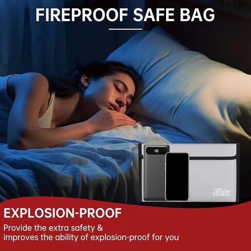 حقيبة نقود مقاومة للحريق، حقيبة مقاومة للحريق بسحاب، حقيبة آمنة محمولة مقاومة للانفجار للنقود وجواز السفر والأشياء الثمينة والعملة والمفاتيح وبنك الطاقة والهاتف (حقيبة فضية وسوداء، 10.6 × 6.3 بوصة) in Kuwait