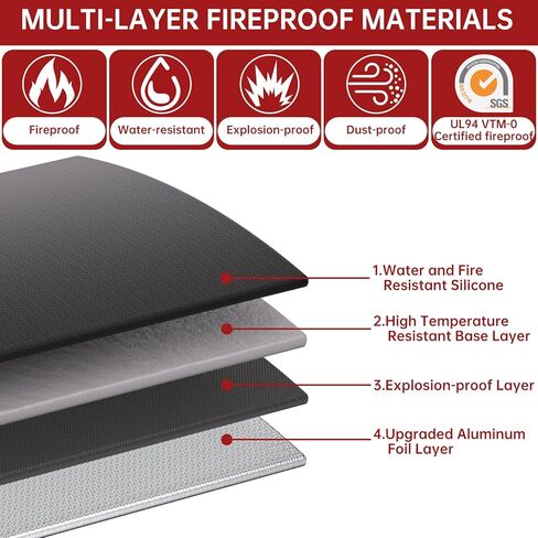 حقيبة نقود مقاومة للحريق، حقيبة مقاومة للحريق بسحاب، حقيبة آمنة محمولة مقاومة للانفجار للنقود وجواز السفر والأشياء الثمينة والعملة والمفاتيح وبنك الطاقة والهاتف (حقيبة فضية وسوداء، 10.6 × 6.3 بوصة) in Kuwait