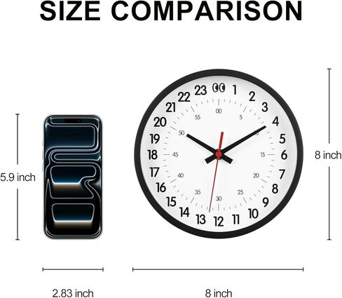 JoFomp 24 Hour Wall Clocks Battery Operated, 8 Inch Small Wall Clocks for Living Room Decor, Modern Wall Clock for Bedroom, Analog Military Time Clock with Second Hand, Kitchen Wall Clock Decorative in Kuwait