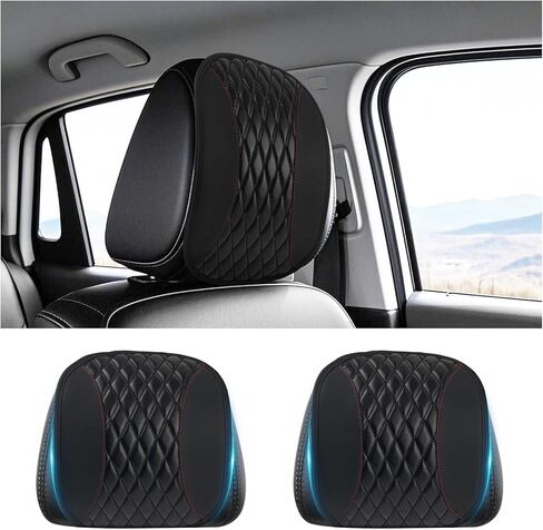 Headrest Covers for Cars with Elastic & Snap,Breathable Leather Car Headrest Covers,Head Rest Cover for Car Universal Automotive Interior Accessories Fit Most Cars,Trucks,SUVs in Saudi Arabia