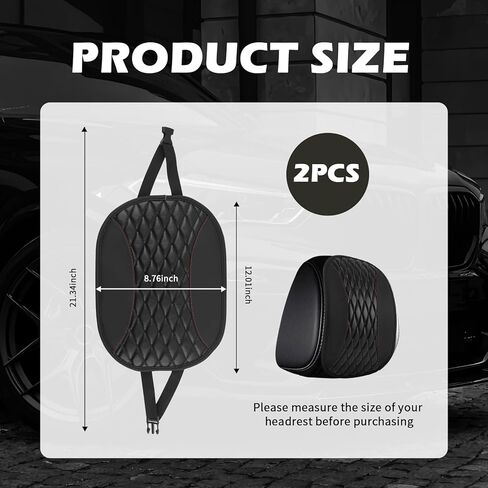 Headrest Covers for Cars with Elastic & Snap,Breathable Leather Car Headrest Covers,Head Rest Cover for Car Universal Automotive Interior Accessories Fit Most Cars,Trucks,SUVs in Saudi Arabia