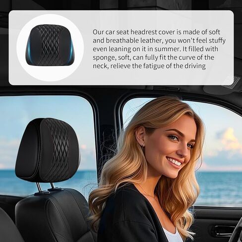 Headrest Covers for Cars with Elastic & Snap,Breathable Leather Car Headrest Covers,Head Rest Cover for Car Universal Automotive Interior Accessories Fit Most Cars,Trucks,SUVs in Saudi Arabia