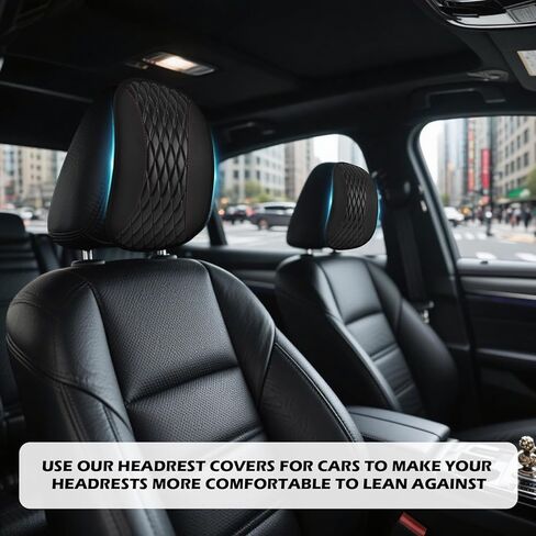 Headrest Covers for Cars with Elastic & Snap,Breathable Leather Car Headrest Covers,Head Rest Cover for Car Universal Automotive Interior Accessories Fit Most Cars,Trucks,SUVs in Saudi Arabia