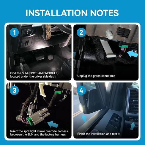 Mirror Spot Lights Speed Override Mod Harness Fit for Ford F150 2015-2020 F150 Raptor 2017-2020 F250 F350 Super Duty 2017-2022 Tow Mirror Spotlights Stay on Over 6 mph in Kuwait